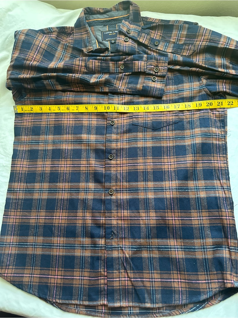 NWT Nickle & Iron Men's Medium Plaid Button Down Shirt Brown Navy - Picture 9 of 9